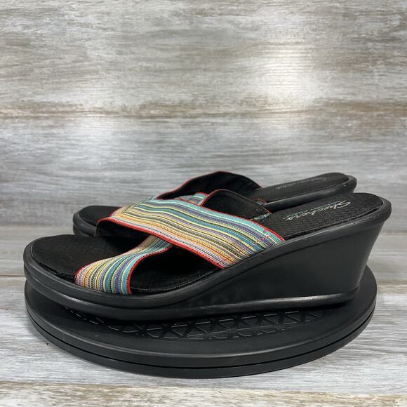 Skechers Women’s Memory Foam Stretch Woven Rainbow Platform Sandals Size 11 - Picture 1 of 8